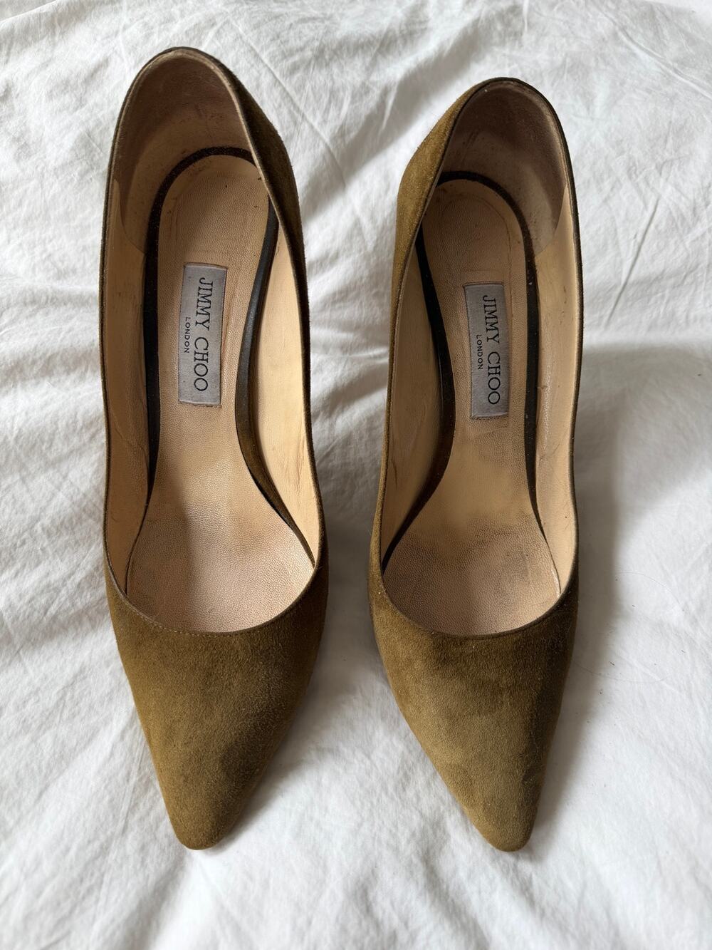 Jimmy Choo Olive Green Suede Pointed Toe Pumps - Size 41.5